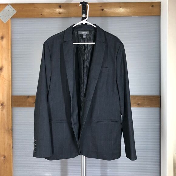 Sz XL/47- KENNETH COLE Reaction Dark Grey Plaid 2 Button Men Blazer Suit Jacket - Picture 8 of 12